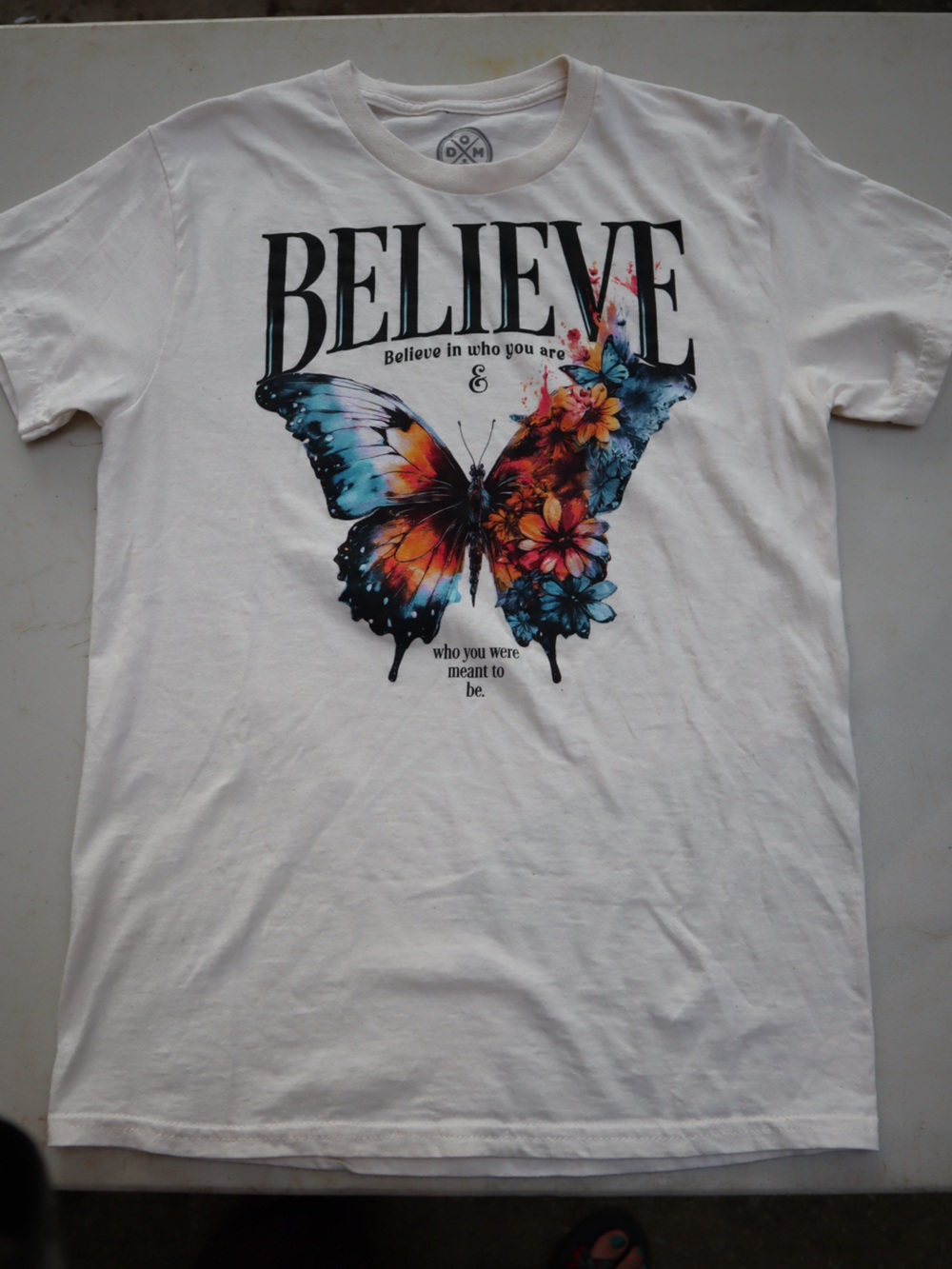 Old Navy White Tee with Multicolor Butterfly and Floral Graphic-S